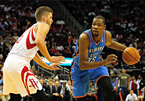 Playing without Russell Westbrook allowed Kevin Durant to expand his shot creation off the dribble. (Scott Halleran/Getty Images)